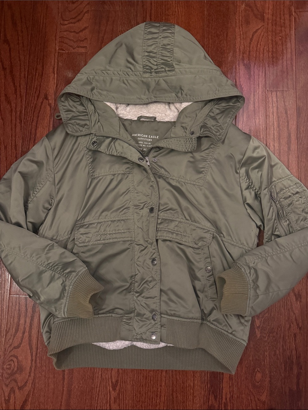 American Eagle Outfitters Green Hooded Bomber Jacket
